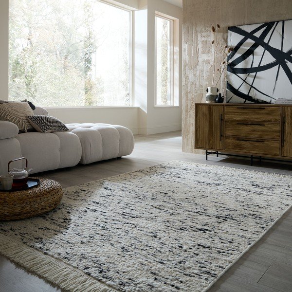 Rankų darbo pilkos spalvos/dramblio kaulo spalvos iš vilnos kilimas 160x230 cm Ellsa  – Flair Rugs-image-1