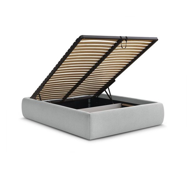 Šviesiai pilkos spalvos dvigulė lova audiniu dengta su sandėliavimo vieta/be galvūgalio su lovos grotelėmis 180x200 cm Inera – Bobochic Paris-image-3