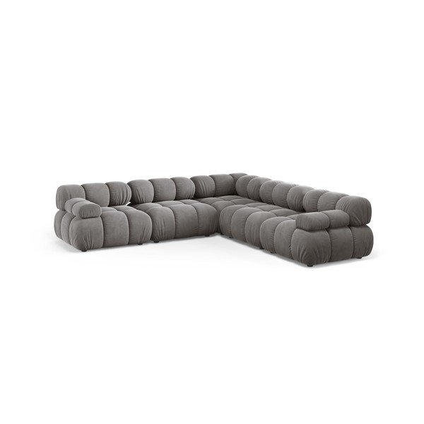 Šviesiai pilkos spalvos modulinė kampinė sofa iš velveto – Micadoni -image-1