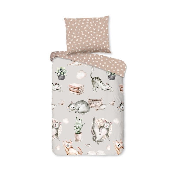 Pilkos spalvos/rudos spalvos iš medvilnės vaikiška patalynė vaikiškai lovai 120x150 cm Catlife – Good Morning