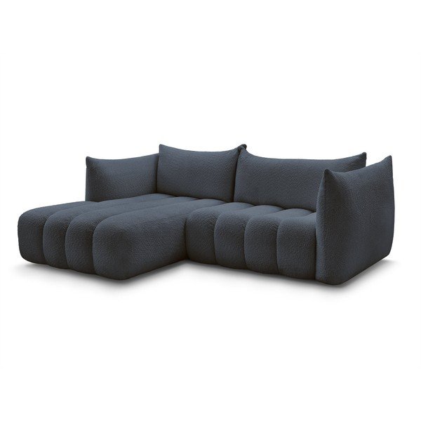 Tamsiai mėlynos spalvos kampinė sofa iš boucle (su kairiuoju kampu/su gultu) Azra – Bobochic Paris-image-2