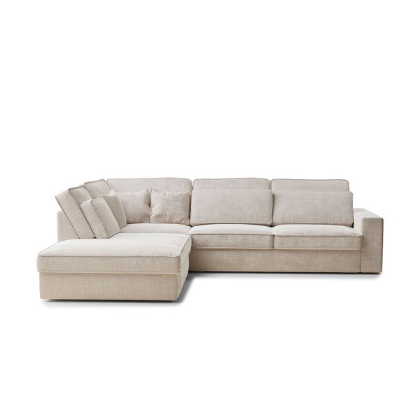 Kreminės spalvos kampinė sofa iš šenilinio audinio (su kairiuoju kampu/„L“ formos) Kirou – Maison de Rêve