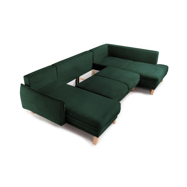 Tamsiai žalios spalvos sulankstoma/su sandėliavimo vieta kampinė sofa iš kordinio velveto (su dešiniuoju kampu/„U“ formos) Tori – Bonami Selection-image-2