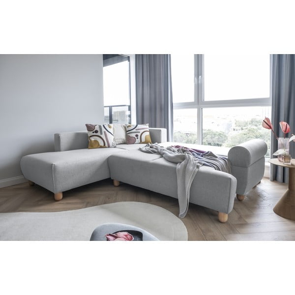 Šviesiai pilka kampinė sofa-lova (kairysis kampas) Bouncy Olli - Miuform-image-1