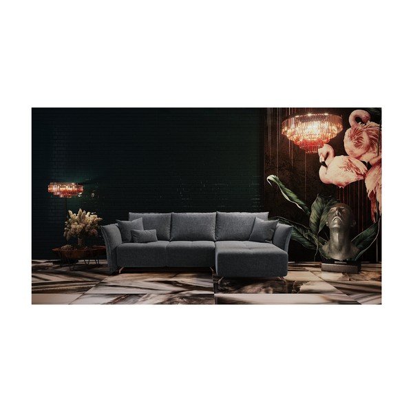 Tamsiai pilka kampinė sofa-lova Devichy Hermes-image-4