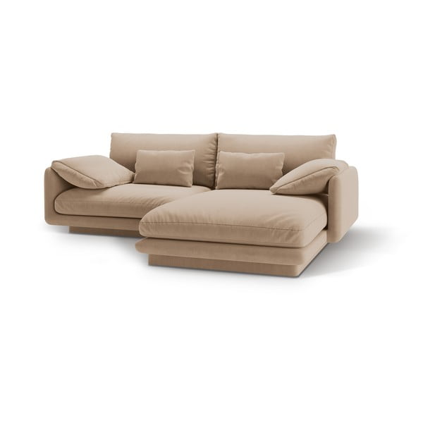 Iš velveto kampinė sofa smėlio spalvos (su dešiniuoju kampu/su gultu) Torino – Micadoni -image-1