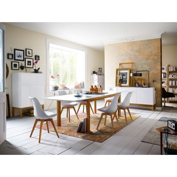 Balta trijų durų indauja su ąžuolinėmis kojomis ir stalčiais Tenzo Patch-image-4