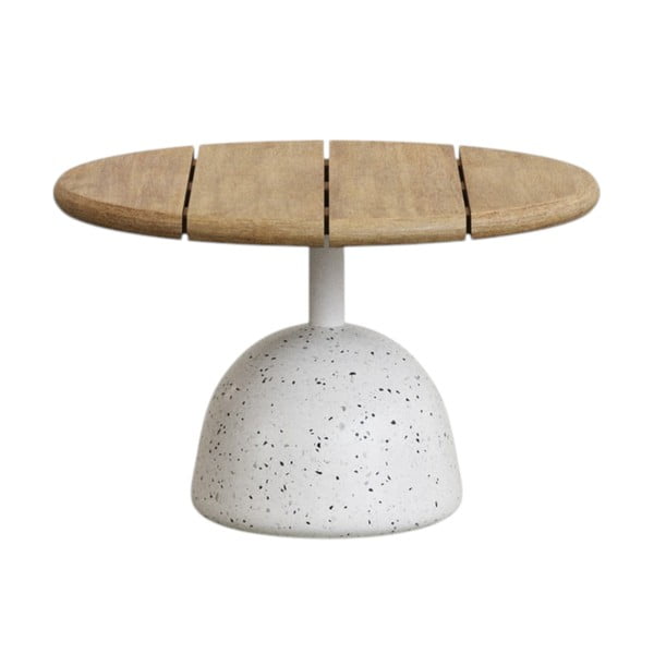 Apvalios formos kavos staliukas baltos spalvos/natūralios spalvos su akacijos stalviršiu ø 55 cm Saura – Kave Home