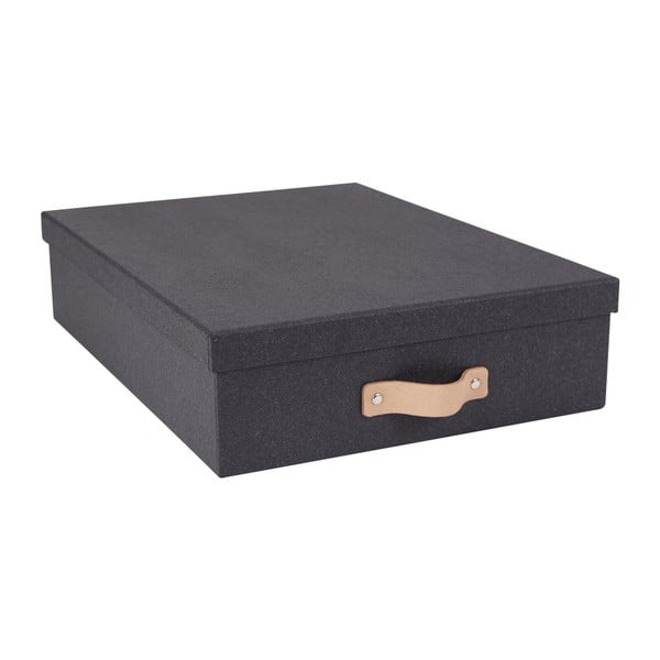 Tamsiai pilka dokumentų laikymo dėžutė su odine rankena "Bigso", A4 dydžio