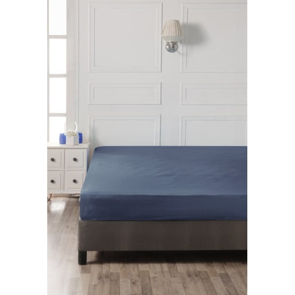 Iš medvilnės paklodė tamsiai mėlynos spalvos su guma 140x200 cm – Mijolnir-image-2