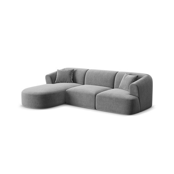 Šviesiai pilkos spalvos kampinė sofa iš velveto (su kairiuoju kampu/su gultu) Campi – Cosmopolitan Design-image-2