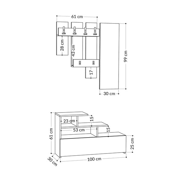 Natūralios spalvos ąžuolo dekoro prieškambario komplektas Vesty - Kalune Design-image-3