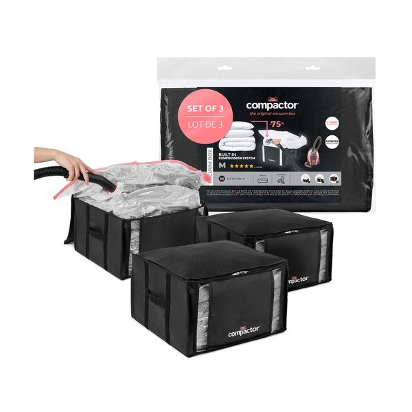 Vakuuminės juodos spalvos iš plastiko daiktadėžės 3 vnt. 42x40x25 cm Black Edition – Compactor