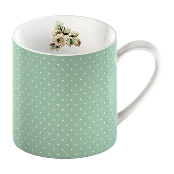 Žalias porcelianinis puodelis su taškeliais "Creative Tops Cottage Flower", 330 ml