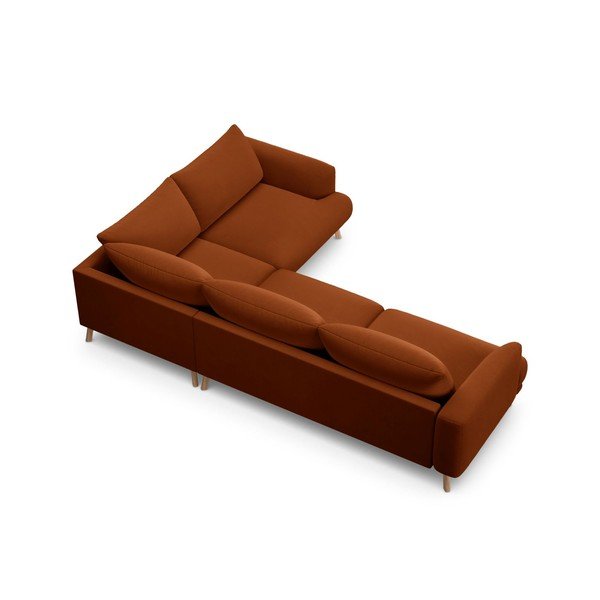 Terakotos spalvos kampinė sofa iš velveto (su dešiniuoju kampu/„L“ formos) Naomi – Micadoni -image-3