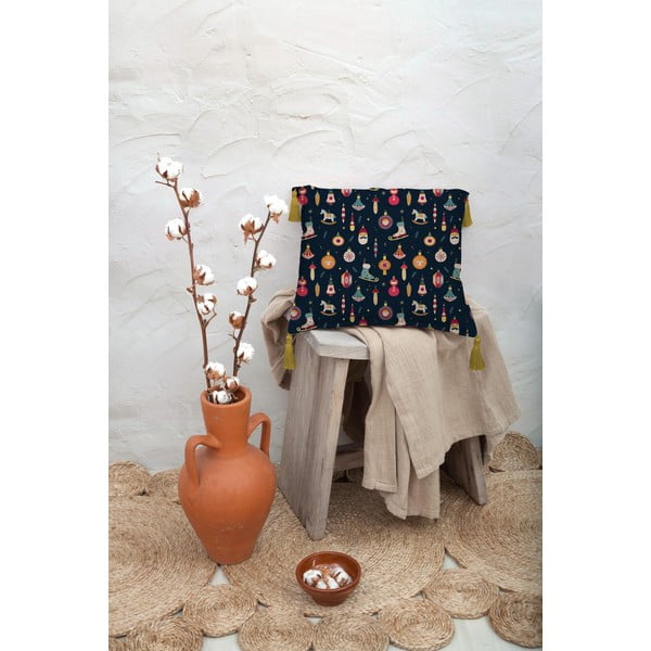 Tamsiai mėlyna lininė pagalvė Really Nice Things Christmas Ornaments, 45 x 45 cm-image-3