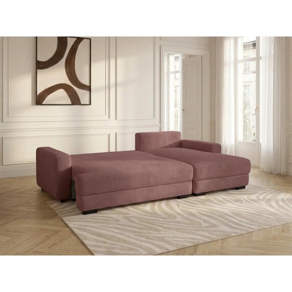 Rožinės spalvos sulankstoma/su sandėliavimo vieta kampinė sofa iš kordinio velveto (su dešiniuoju kampu/su gultu) Campi – Bobochic Paris-image-3