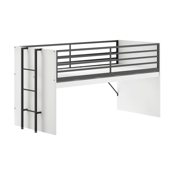 Baltos spalvos paaukštinta vaikiška lova su lovos grotelėmis 90x200 cm Sam – Vipack-image-2
