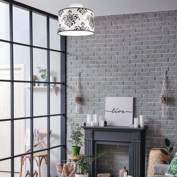 Lubinis šviestuvas juodos ir baltos spalvos ø 35 cm su tekstiliniu gaubtu Print – LAMKUR-image-2