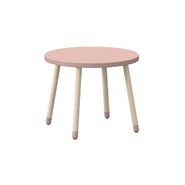Rožinis vaikiškas stalas su uosio medienos kojomis Flexa Dots, ø 60 cm