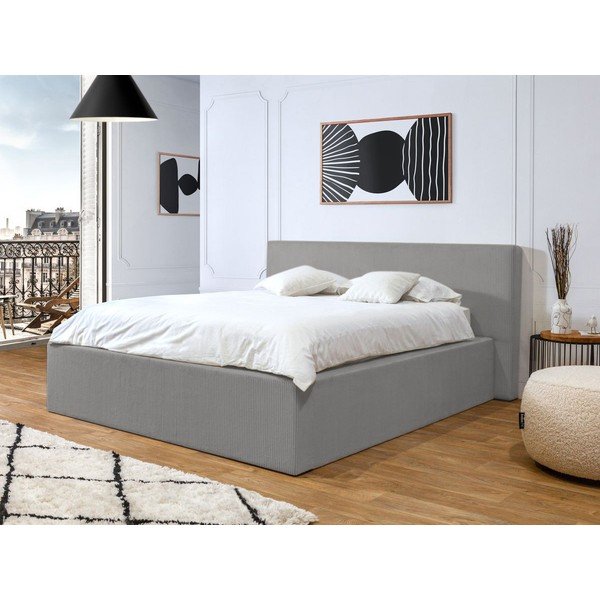 Dvigulė lova šviesiai pilkos spalvos audiniu dengta su sandėliavimo vieta su lovos grotelėmis 160x200 cm Nihad – Bobochic Paris-image-1