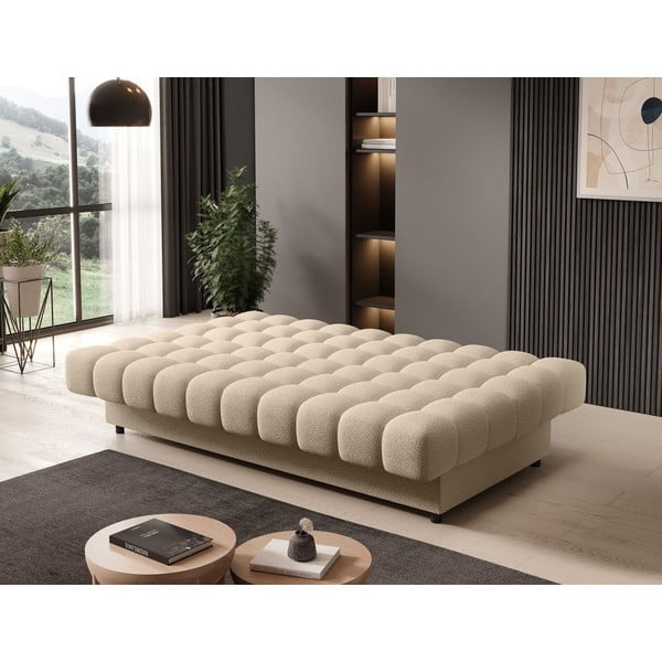 Smėlio spalvos iš boucle sulankstoma/su sandėliavimo vieta sofa 197 cm Clareta – ELTAP-image-4
