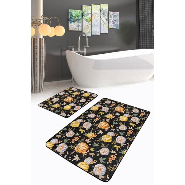 Vonios kilimėliai juodos spalvos/oranžinės spalvos 2 vnt. 60x100 cm – Mila Home-image-2