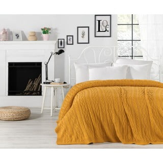 Garstyčių geltonos spalvos lovatiesė Homemania Decor Knit, 220 x 240 cm