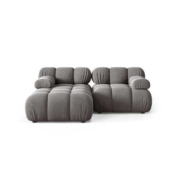 Šviesiai pilkos spalvos modulinė kampinė sofa iš velveto (su kairiuoju kampu/su gultu) – Micadoni 