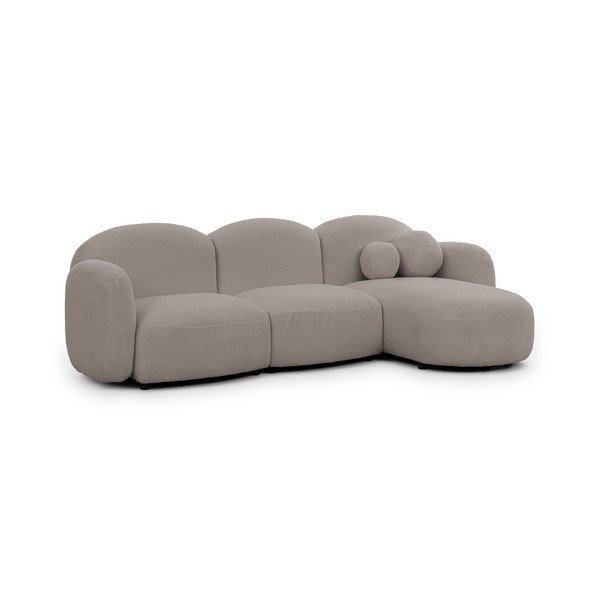 Pilkos spalvos kampinė sofa iš boucle (su dešiniuoju kampu/su gultu) Orbit – Ropez