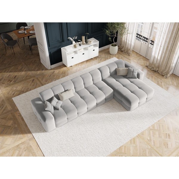 Šviesiai pilka aksominė kampinė sofa (dešinysis kampas) Kendal - Micadoni Home-image-1