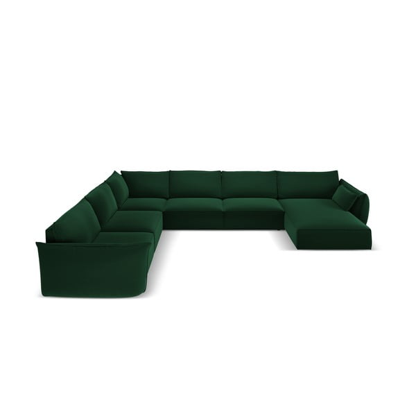 Tamsiai žalios spalvos iš velveto kampinė sofa (su kairiuoju kampu/„U“ formos) Vanda – Mazzini Sofas