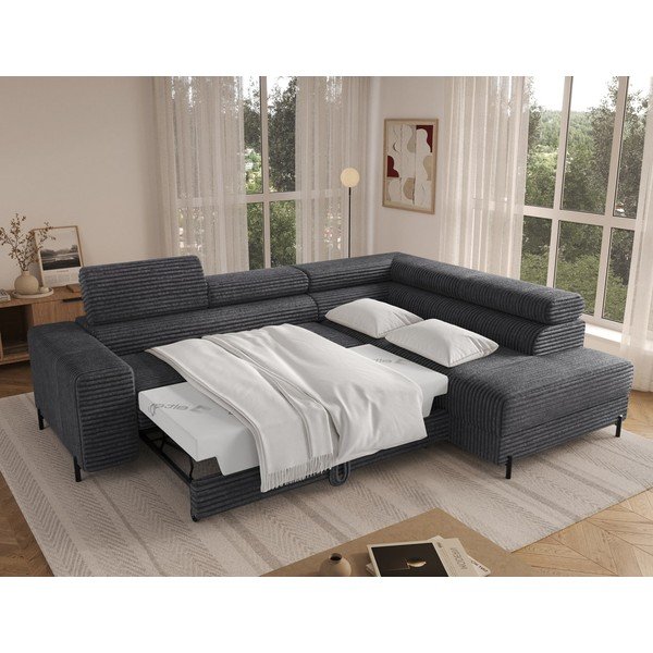 Tamsiai pilkos spalvos kampinė sofa iš kordinio velveto (su dešiniuoju kampu/„L“ formos) Colesio – ELTAP-image-3