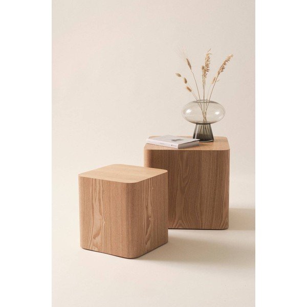 Šoniniai stalai 2 vnt. iš uosio 40x40 cm Cubo – Jotex-image-1