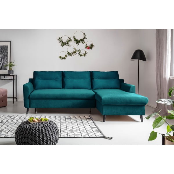 Turkio spalvos aksominė kampinė sofa Miuform Stylish Tent, dešinysis kampas-image-1