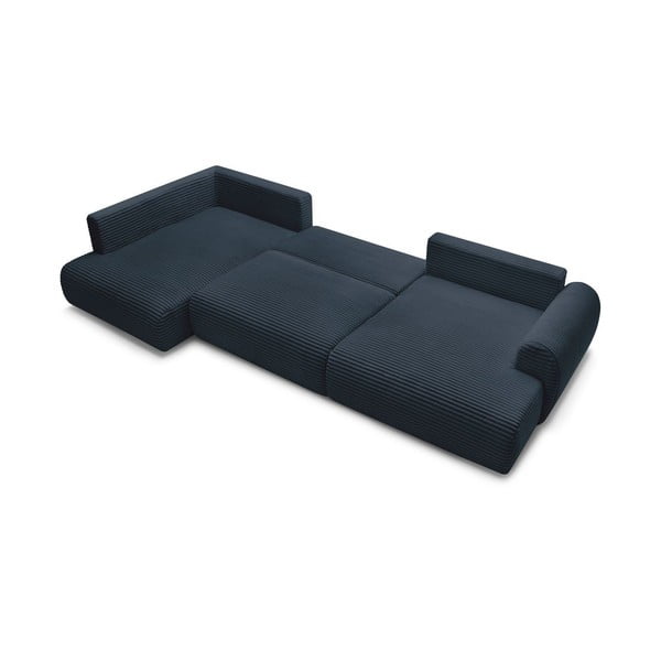 Tamsiai mėlynos spalvos sulankstoma/su sandėliavimo vieta kampinė sofa iš kordinio velveto (su kairiuoju kampu/„U“ formos) Lucien – Bobochic Paris-image-4