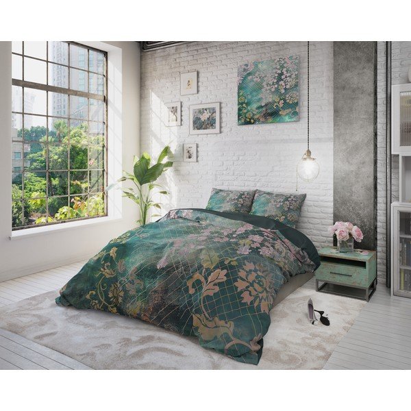 Žalia medvilninė viengulė patalynė Pure Cotton Tiran Flower, 140 x 200 cm-image-4
