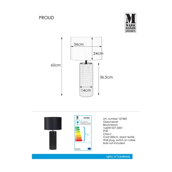Juoda stalinė lempa "Markslöjd Proud", ø 34 cm-image-2