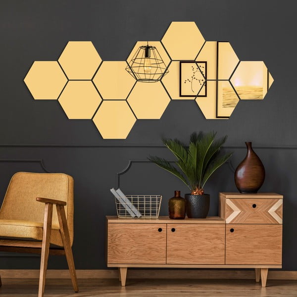 Lipdukų rinkinys sienai 12 vnt. 17x20 cm Hexagons Gold - Ambiance