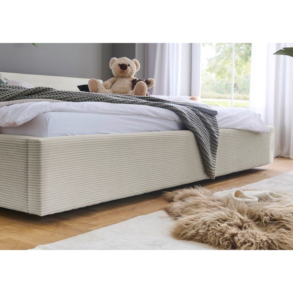 Smėlio spalvos dvigulė lova audiniu dengta su sandėliavimo vieta su lovos grotelėmis 200x240 cm Cube – Meise Möbel-image-2