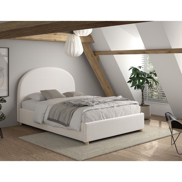 Baltos spalvos dvigulė lova audiniu dengta su sandėliavimo vieta su lovos grotelėmis 140x200 cm Moon – Vipack-image-1