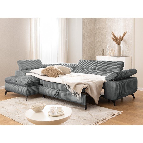 Pilkos spalvos kampinė sofa iš kordinio velveto (su kairiuoju kampu/„L“ formos) Marbeya  – Ropez-image-4