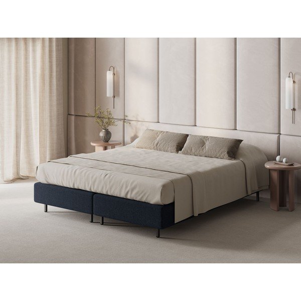 Tamsiai mėlynos spalvos viengulė lova audiniu dengta be galvūgalio 90x200 cm Whale – Micadoni -image-1