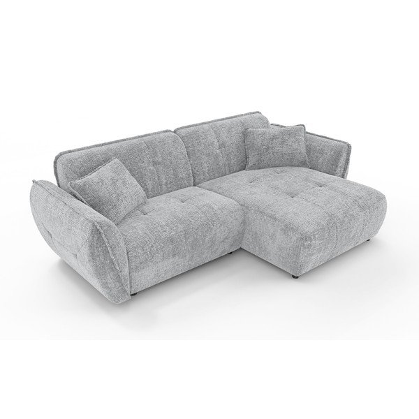 Šviesiai pilkos spalvos kampinė sofa iš šenilinio audinio (su dešiniuoju kampu/su gultu) Nelia – Ropez-image-2