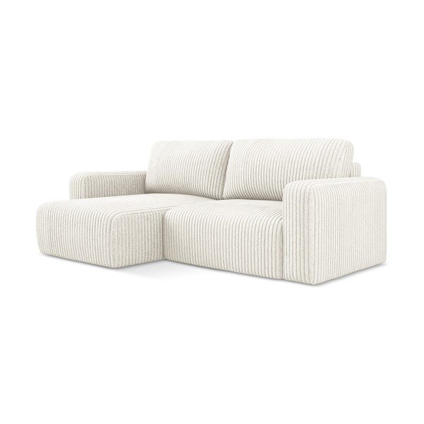 Kreminės spalvos sulankstoma/su sandėliavimo vieta kampinė sofa iš kordinio velveto (su kairiuoju kampu/su gultu) Kona – Makamii-image-2