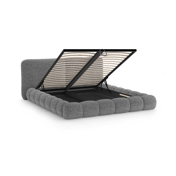 Tamsiai pilkos spalvos dvigulė lova audiniu dengta su sandėliavimo vieta su lovos grotelėmis 200x200 cm Solange – Micadoni -image-3