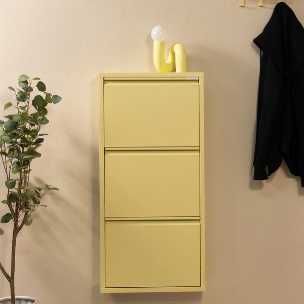 Šviesiai geltonos spalvos iš plieno atlenkiama/pakabinama spintelė batams 50x103x15 cm Billy – Spinder Design-image-1