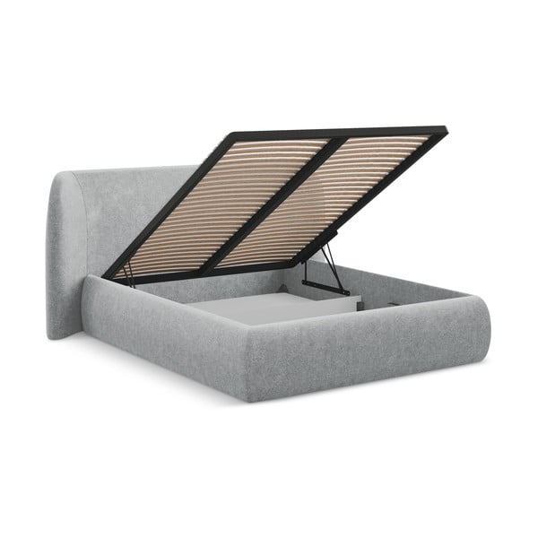Šviesiai pilkos spalvos dvigulė lova audiniu dengta su sandėliavimo vieta su lovos grotelėmis 180x200 cm Hauke – Makamii-image-2