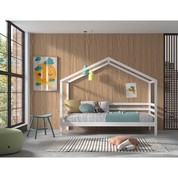 Baltos spalvos naminė iš pušies masyvo vaikiška lova su lovos grotelėmis 90x200 cm Dallas – Vipack-image-1