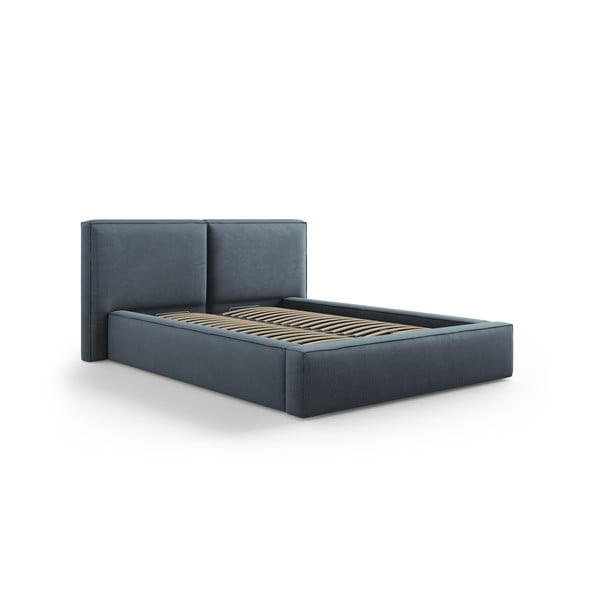 Dvigulė lova tamsiai mėlynos spalvos audiniu dengta su sandėliavimo vieta su lovos grotelėmis 140x200 cm Arendal – Cosmopolitan Design